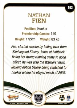 2006 Select Invincible #163 Nathan Fien Back